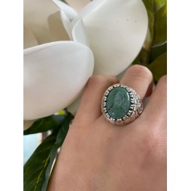 PortoNovo Unisex ring with green Cabochon stone | ANL05405