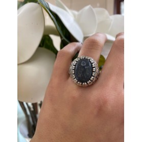 PortoNovo Unisex ring with gray Cabochon stone | ANL0540