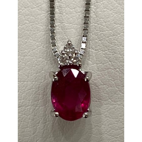 Collana Donna Girocollo A Goccia Con Cristallo Rosso - Ciondolo Ovale Rubino Bohémien In Lega, Catena Regolabile 40+5 Cm